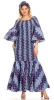 Sakkas Zarah Women's African Ankara Body-con Off shoulder Mermaid Pocket Dress