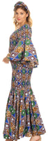 Sakkas Zarah Women's African Ankara Body-con Off shoulder Mermaid Pocket Dress
