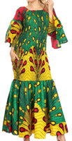 Sakkas Zarah Women's African Ankara Body-con Off shoulder Mermaid Pocket Dress