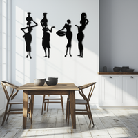Black Metal African Women Tribal Silhouette Wall Art Four Piece