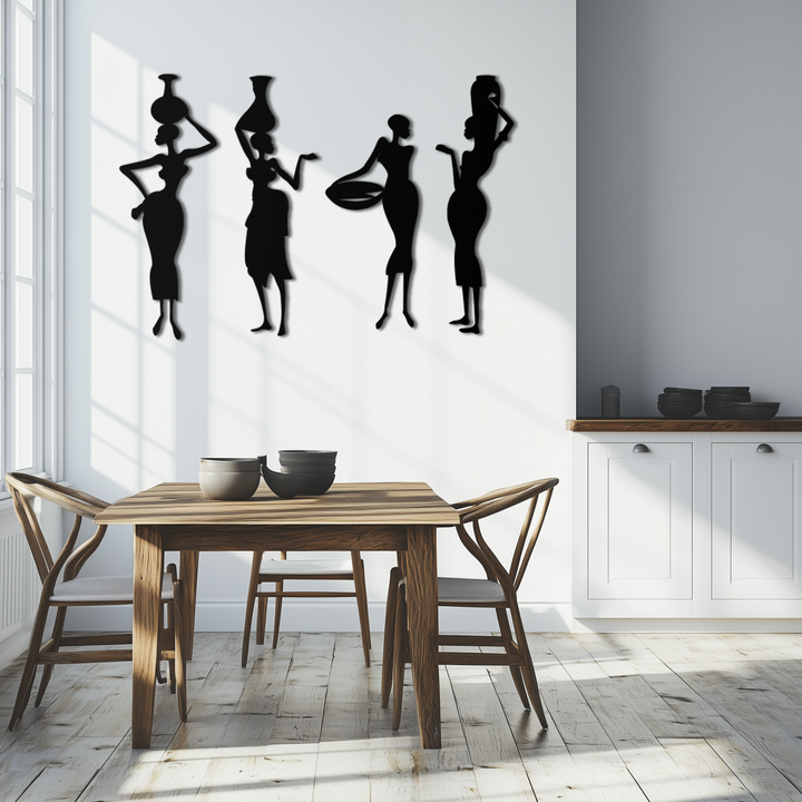 Black Metal African Women Tribal Silhouette Wall Art Four Piece