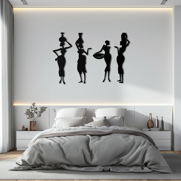 Black Metal African Women Tribal Silhouette Wall Art Four Piece