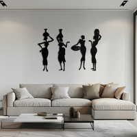 Black Metal African Women Tribal Silhouette Wall Art Four Piece