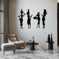 Black Metal African Women Tribal Silhouette Wall Art Four Piece