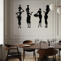 Black Metal African Women Tribal Silhouette Wall Art Four Piece