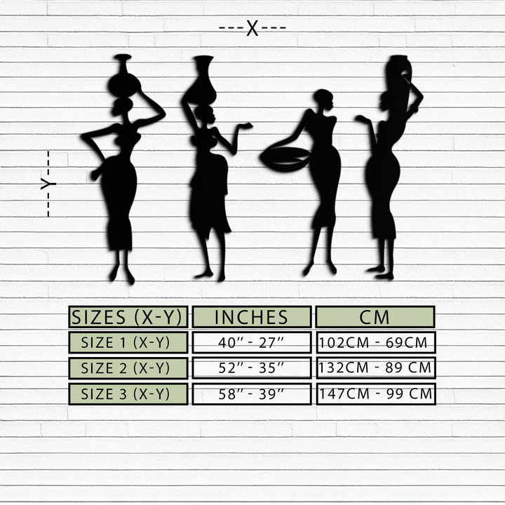 Black Metal African Women Tribal Silhouette Wall Art Four Piece