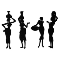 Black Metal African Women Tribal Silhouette Wall Art Four Piece