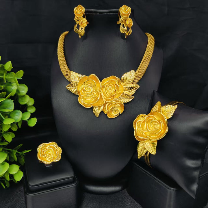 Leaves Full Diamond African Gold Bridal Jewelry Set