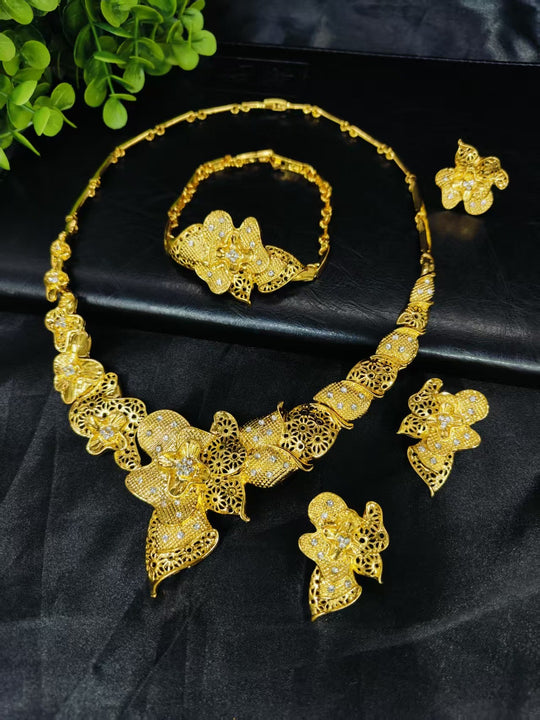 Leaves Full Diamond African Gold Bridal Jewelry Set