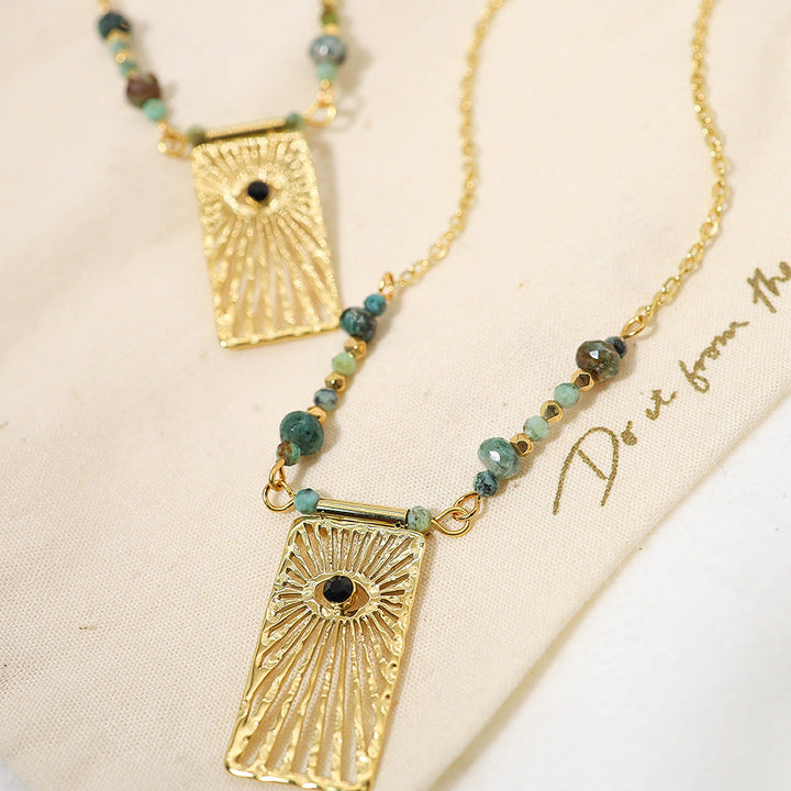 Women's Natural Stone Retro Style Gold-plated African Turquoise Necklaces