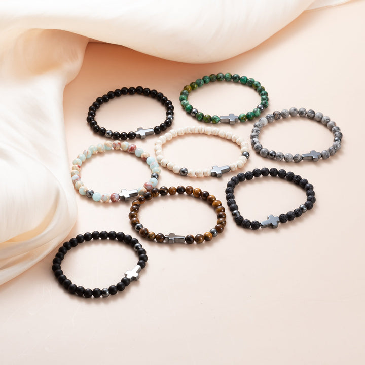 Magnet Cross African Pine Map Stone Multicolor Bracelets