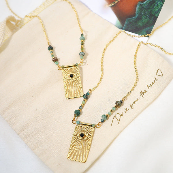 Women's Natural Stone Retro Style Gold-plated African Turquoise Necklaces