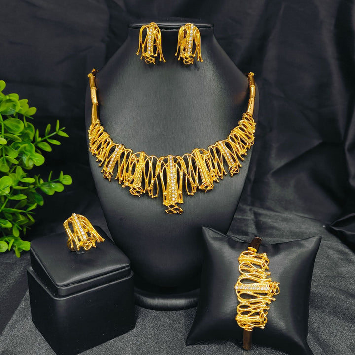 Leaves Full Diamond African Gold Bridal Jewelry Set