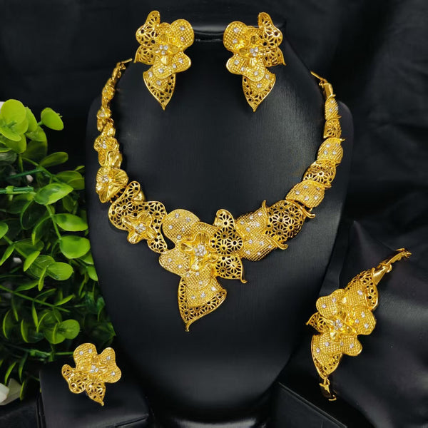 Leaves Full Diamond African Gold Bridal Jewelry Set