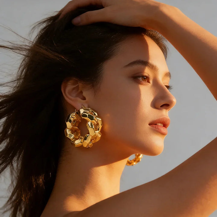 African Hoop Earrings for Women Jewelry Gold Color Large Dangle Earrings for Dubai Weddings Bridal Earrings Jewelry Accessory