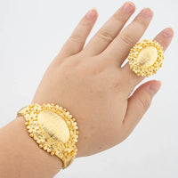 Leopard Design Bangle and Ring Jewelry Set Gold Plated African Bracelet Adjustable Ring Weddings Bridal Jewelry Accessories