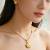 Exquisite Gold Color Jewelry Set for Party Stud Earrings and Pendant Necklace African Bridal Jewelry Set for Engagement Party