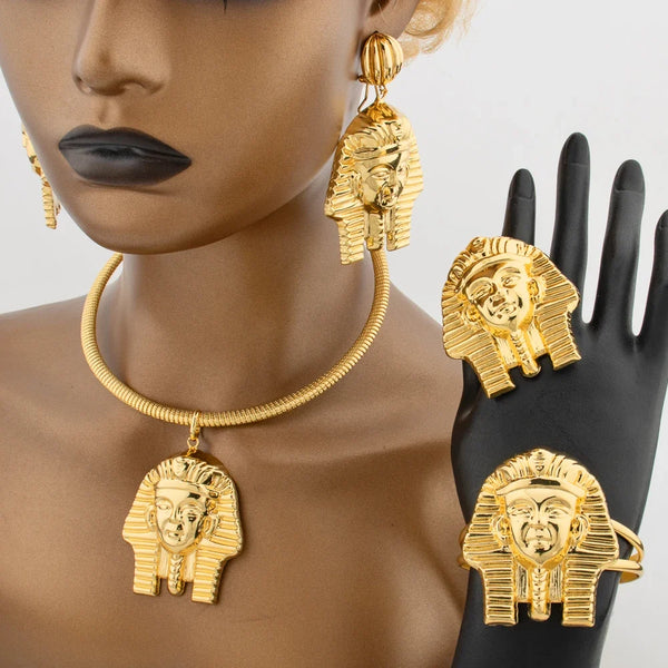 Gold Color Large Jewelry Set for Women Human Design Earrings Necklace Dubai African Bracelet Ring Weddding Bridal Gift