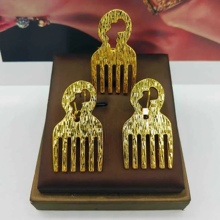 Earrings and Ring Jewelry Set for Women African 18k Gold Color Earrings with Finger Ring 2Pcs Set for Party Ethiopia Daily Wear