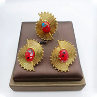 African Jewelry Set for Women Spiral Shape New Fashion Purpuse Stone Earrings Finger Ring Dubai Indian Luxury Gold Color Jewelry