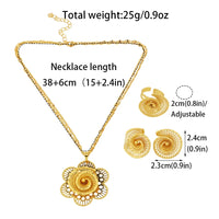 African Gold Color Women Necklace and Earrings Trend Dubai Flower Hollow Out Jewelry Set Gift For Party Wedding Daily Accessorie