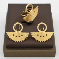 African 18k Gold Color Earrings Ring Jewelry Set for Women Irregular Design Clip Earrings and Finger Ring Set for Weddings Party