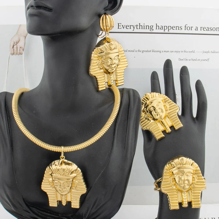 Gold Color Large Jewelry Set for Women Human Design Earrings Necklace Dubai African Bracelet Ring Weddding Bridal Gift