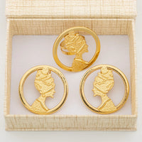 Earrings with Ring Jewelry Set for African 18k Gold Color Clip Earrings Finger Ring 2Pcs Set with Gift Box Luxury Jewelry Bride