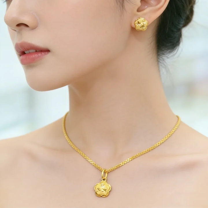 Exquisite Gold Color Jewelry Set for Party Stud Earrings and Pendant Necklace African Bridal Jewelry Set for Engagement Party