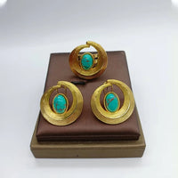 African Jewelry Set for Women Spiral Shape New Fashion Purpuse Stone Earrings Finger Ring Dubai Indian Luxury Gold Color Jewelry