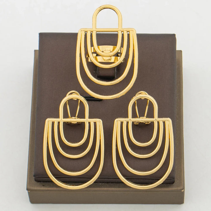Irregular Earrings and Ring Jewelry Set African 18k Gold Color Clip Earrings Finger Ring 2Pcs Set for Engagement Jewellery Gifts