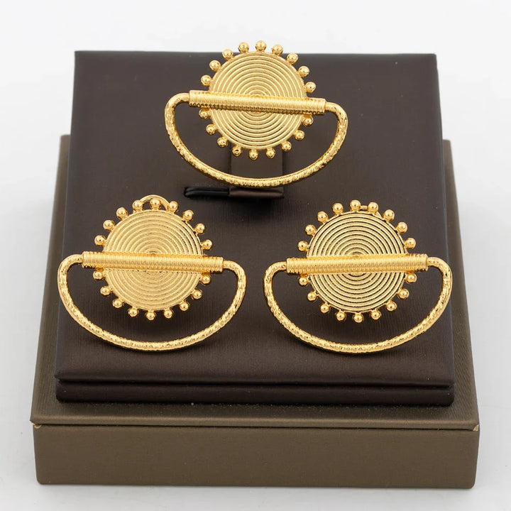African 18k Gold Color Earrings Ring Jewelry Set for Women Irregular Design Clip Earrings and Finger Ring Set for Weddings Party
