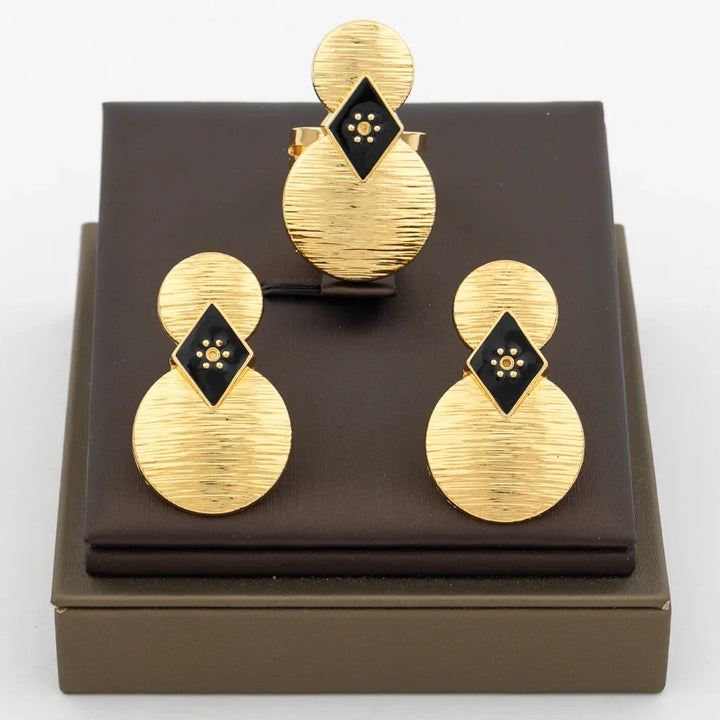Fashion Earrings Jewelry for Women 18k Gold Plated Clip Earrings and Finger Ring Party Gift for African Dubai Copper Jewelry Set