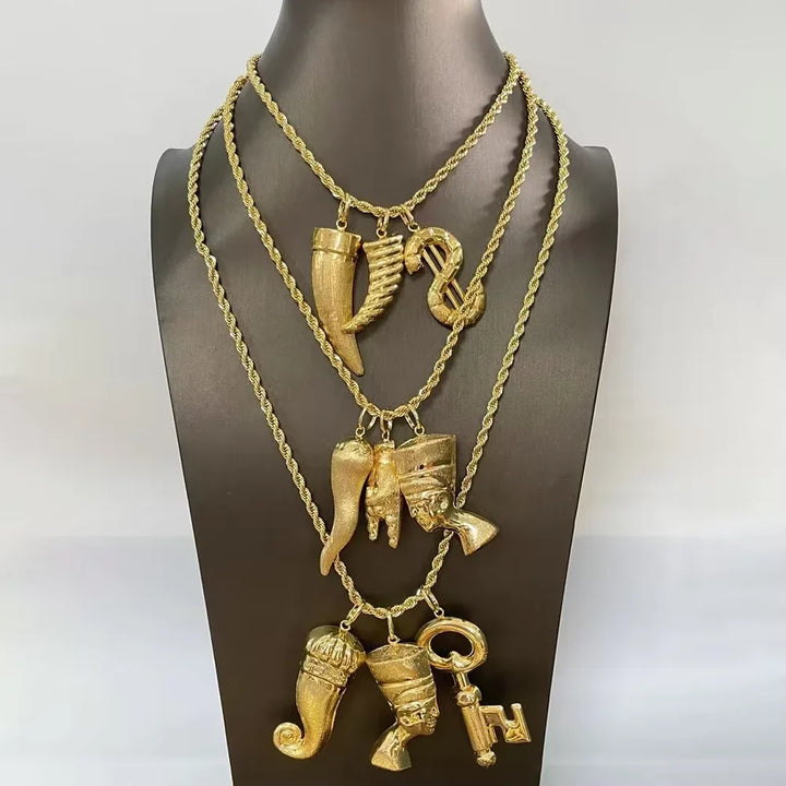 Hip Hop Personality Pendant Gold Color African Map Mermaid Dollar Euro Shape Pendant for Women Men Luxury Copper Chain Jewelry