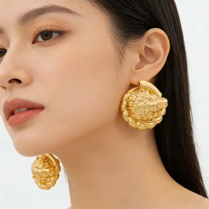 African Hoop Earrings for Women Jewelry Gold Color Large Dangle Earrings for Dubai Weddings Bridal Earrings Jewelry Accessory