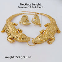 African Large Crocodile Jewelry Set for Women Lady Big Necklace Arab Gold Color Earrings Bracelet Bride Wife Anniversary Gift