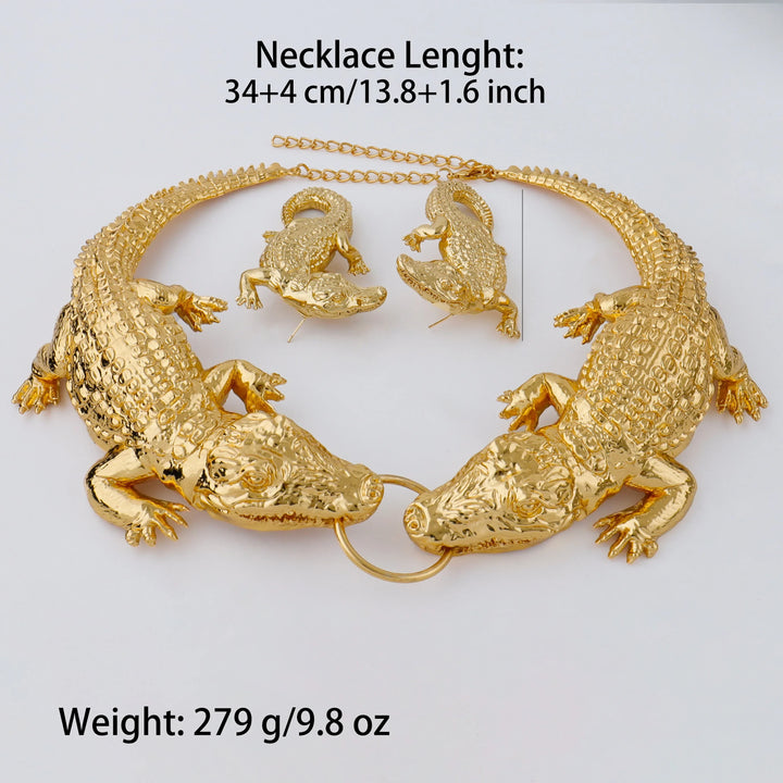 African Large Crocodile Jewelry Set for Women Lady Big Necklace Arab Gold Color Earrings Bracelet Bride Wife Anniversary Gift