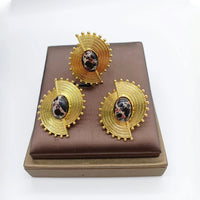 African Jewelry Set for Women Spiral Shape New Fashion Purpuse Stone Earrings Finger Ring Dubai Indian Luxury Gold Color Jewelry