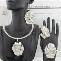 Gold Color Large Jewelry Set for Women Human Design Earrings Necklace Dubai African Bracelet Ring Weddding Bridal Gift