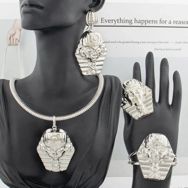 Gold Color Large Jewelry Set for Women Human Design Earrings Necklace Dubai African Bracelet Ring Weddding Bridal Gift