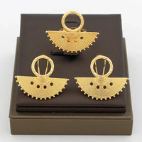 Fashion Earrings Jewelry for Women 18k Gold Plated Clip Earrings and Finger Ring Party Gift for African Dubai Copper Jewelry Set