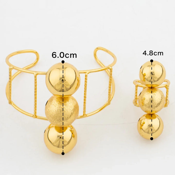 African Gold Color Jewelry Set for Women Beads Design Cuff Bangle and Ring Dubai Weddings Bride Jewelry Set Accessories Gifts
