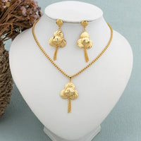 African Hoop Earrrings Necklace for Women Gold Plated Bead Chain Jewelry Set Dubai Classic Fashion Round Pendant Nigerian Gift