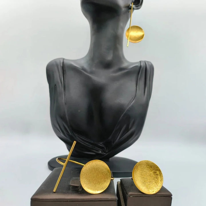 Dubai Gold Plated Earrings and Ring Jewelry Set for Party Dangle Earrings and Cuff Bangle Ring Set for African Jewellery Gifts