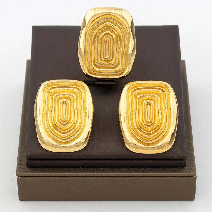 Fashion Earrings Jewelry for Women 18k Gold Plated Clip Earrings and Finger Ring Party Gift for African Dubai Copper Jewelry Set