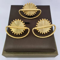 Dubai Gold Color Earrings with Ring Set for Bride Women Fashion Ear Clip and Finger Ring 2Pcs Set for Engagement African Daily