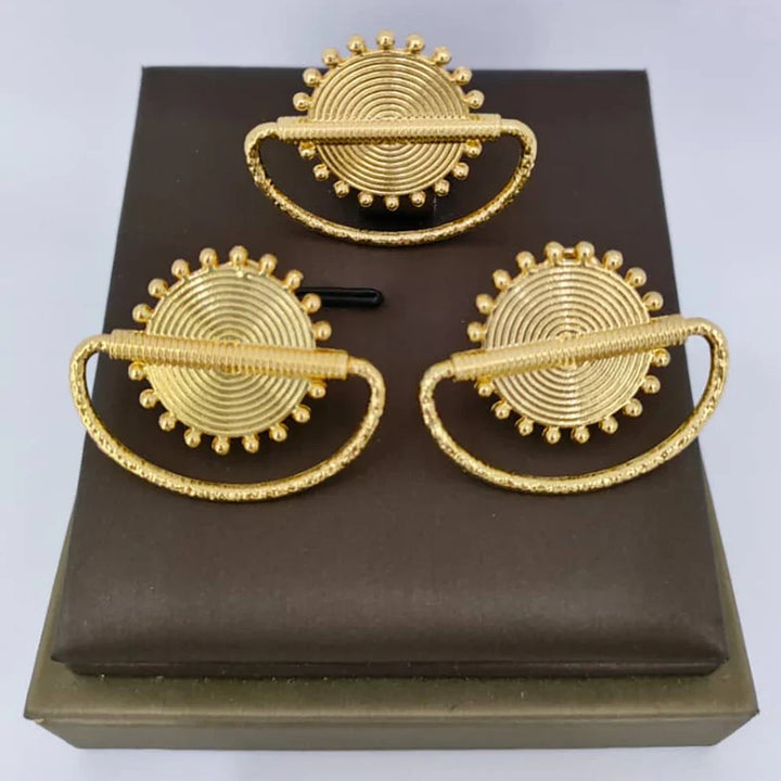 Dubai Gold Color Earrings with Ring Set for Bride Women Fashion Ear Clip and Finger Ring 2Pcs Set for Engagement African Daily