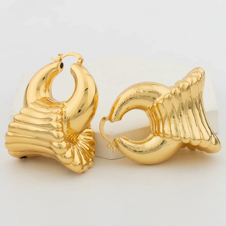 African Hoop Earrings for Women Jewelry Gold Color Large Dangle Earrings for Dubai Weddings Bridal Earrings Jewelry Accessory