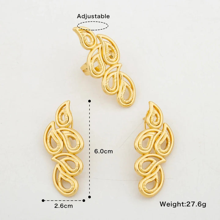 18k Gold Color Earrings with Ring Jewelry Set for Bridal African Clip Earrings and Finger Ring 2Pcs Set for Engagement Jewellery
