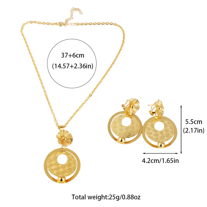 African Gold Color Women Necklace and Earrings Trend Dubai Flower Hollow Out Jewelry Set Gift For Party Wedding Daily Accessorie